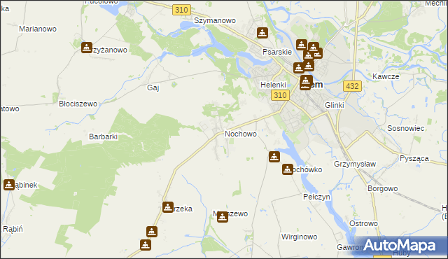 mapa Nochowo, Nochowo na mapie Targeo