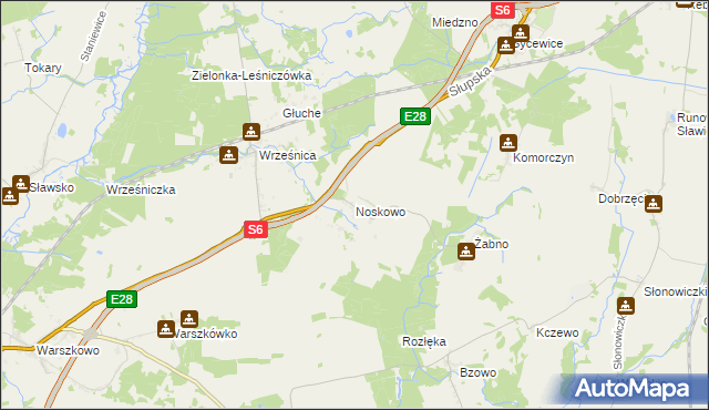 mapa Noskowo gmina Sławno, Noskowo gmina Sławno na mapie Targeo