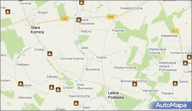 mapa Nosów gmina Leśna Podlaska, Nosów gmina Leśna Podlaska na mapie Targeo