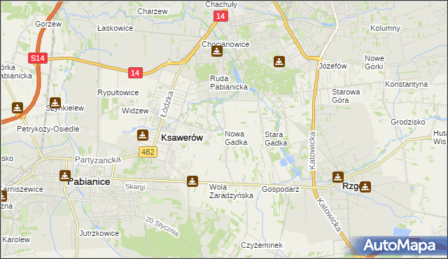 mapa Nowa Gadka gmina Ksawerów, Nowa Gadka gmina Ksawerów na mapie Targeo