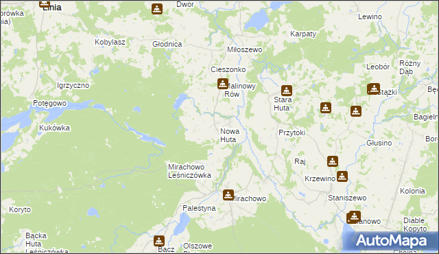 mapa Nowa Huta gmina Kartuzy, Nowa Huta gmina Kartuzy na mapie Targeo