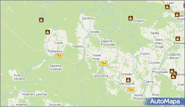 mapa Nowa Huta gmina Raków, Nowa Huta gmina Raków na mapie Targeo