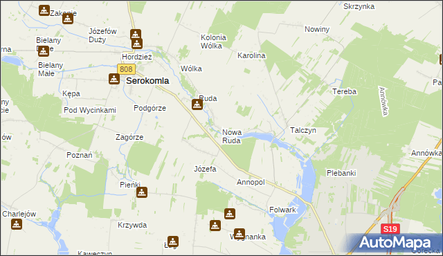 mapa Nowa Ruda gmina Serokomla, Nowa Ruda gmina Serokomla na mapie Targeo