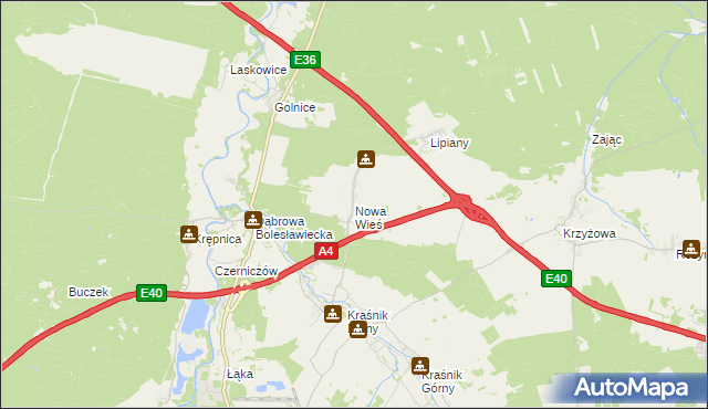 mapa Nowa Wieś gmina Bolesławiec, Nowa Wieś gmina Bolesławiec na mapie Targeo