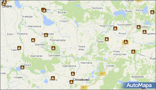 mapa Nowa Wieś gmina Chrostkowo, Nowa Wieś gmina Chrostkowo na mapie Targeo