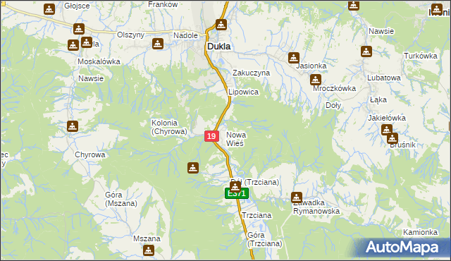 mapa Nowa Wieś gmina Dukla, Nowa Wieś gmina Dukla na mapie Targeo