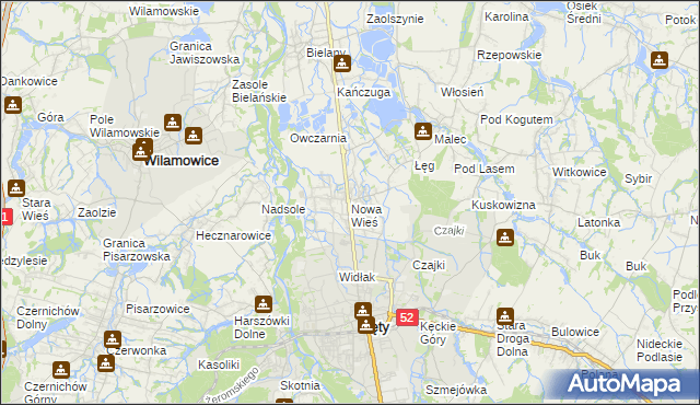 mapa Nowa Wieś gmina Kęty, Nowa Wieś gmina Kęty na mapie Targeo