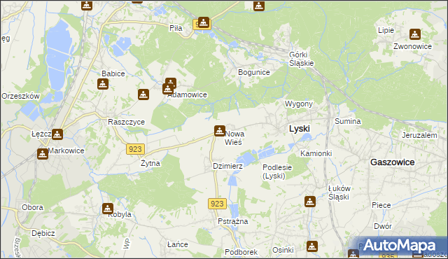 mapa Nowa Wieś gmina Lyski, Nowa Wieś gmina Lyski na mapie Targeo