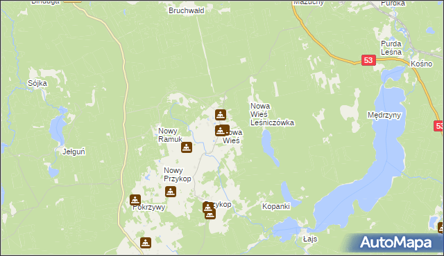 mapa Nowa Wieś gmina Purda, Nowa Wieś gmina Purda na mapie Targeo