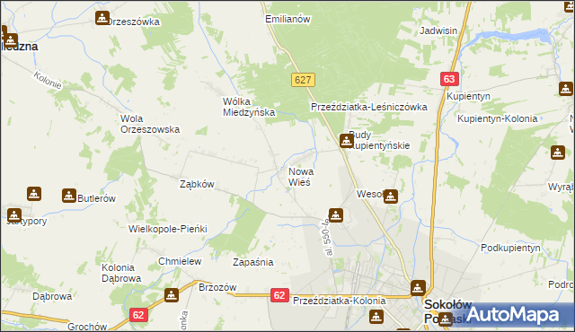 mapa Nowa Wieś gmina Sokołów Podlaski, Nowa Wieś gmina Sokołów Podlaski na mapie Targeo