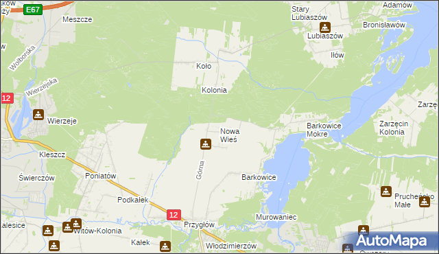 mapa Nowa Wieś gmina Sulejów, Nowa Wieś gmina Sulejów na mapie Targeo