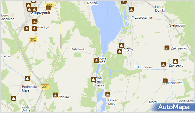 mapa Nowa Wieś gmina Zbąszyń, Nowa Wieś gmina Zbąszyń na mapie Targeo