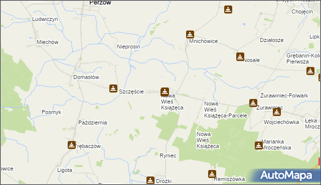 mapa Nowa Wieś Książęca gmina Bralin, Nowa Wieś Książęca gmina Bralin na mapie Targeo