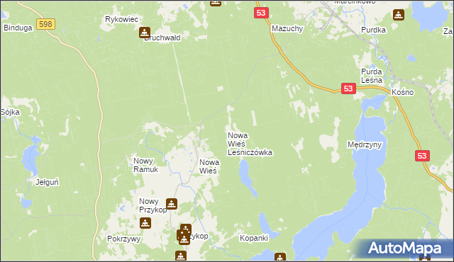 mapa Nowa Wieś Leśniczówka, Nowa Wieś Leśniczówka na mapie Targeo