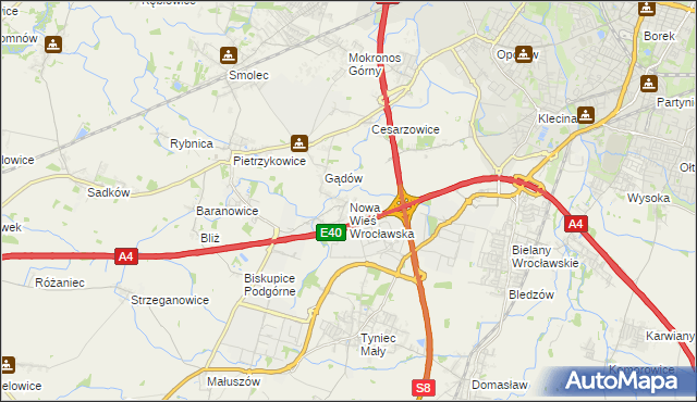 mapa Nowa Wieś Wrocławska, Nowa Wieś Wrocławska na mapie Targeo