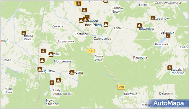 mapa Nowa Wola gmina Grabów nad Pilicą, Nowa Wola gmina Grabów nad Pilicą na mapie Targeo