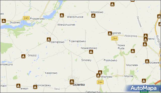 mapa Nowaczkowo, Nowaczkowo na mapie Targeo