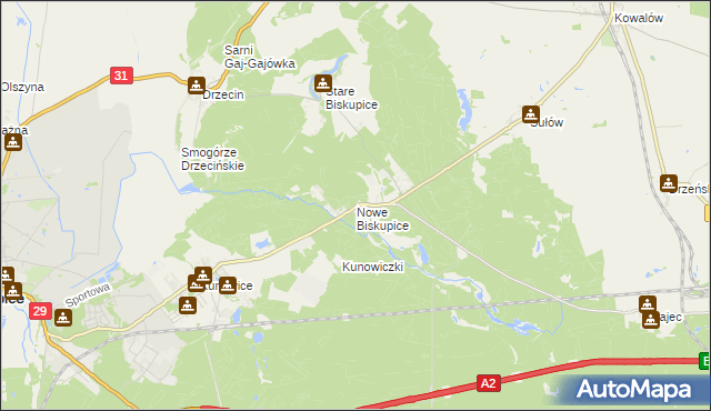 mapa Nowe Biskupice gmina Słubice, Nowe Biskupice gmina Słubice na mapie Targeo