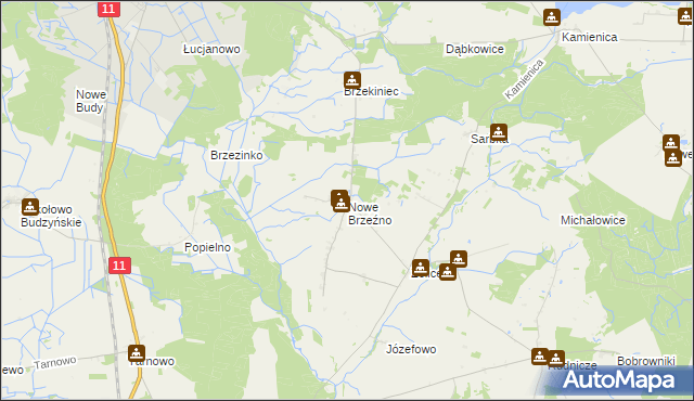 mapa Nowe Brzeźno gmina Budzyń, Nowe Brzeźno gmina Budzyń na mapie Targeo