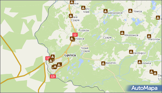 mapa Nowe Czaple gmina Trzebiel, Nowe Czaple gmina Trzebiel na mapie Targeo