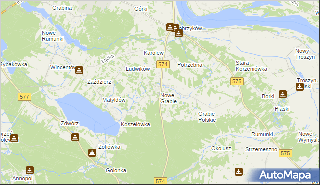 mapa Nowe Grabie gmina Gąbin, Nowe Grabie gmina Gąbin na mapie Targeo