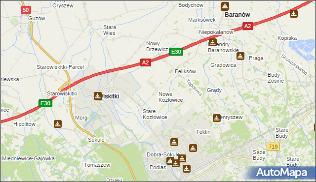 mapa Nowe Kozłowice, Nowe Kozłowice na mapie Targeo