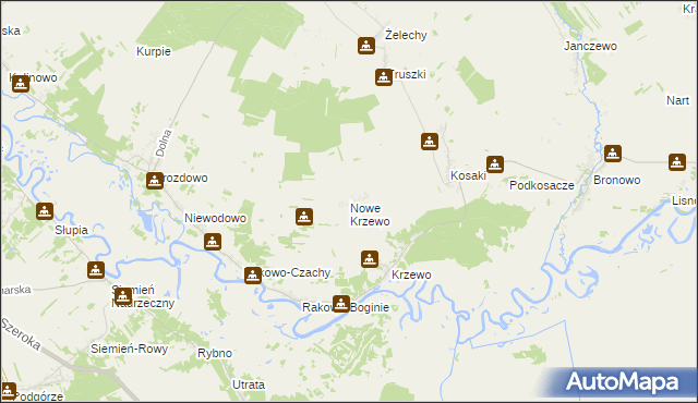 mapa Nowe Krzewo gmina Piątnica, Nowe Krzewo gmina Piątnica na mapie Targeo