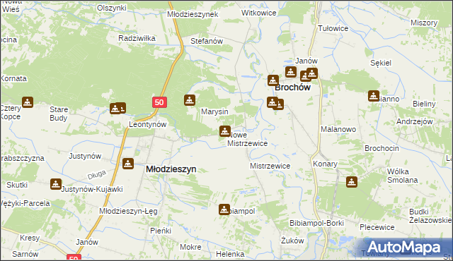 mapa Nowe Mistrzewice, Nowe Mistrzewice na mapie Targeo