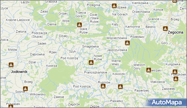 mapa Nowe Rybie, Nowe Rybie na mapie Targeo