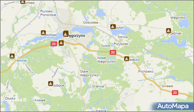 mapa Nowe Węgorzynko, Nowe Węgorzynko na mapie Targeo