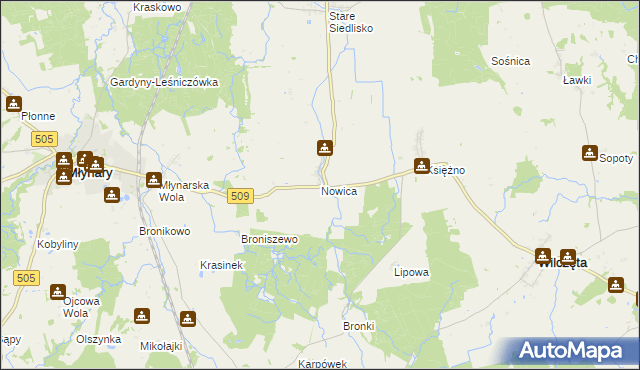 mapa Nowica gmina Wilczęta, Nowica gmina Wilczęta na mapie Targeo