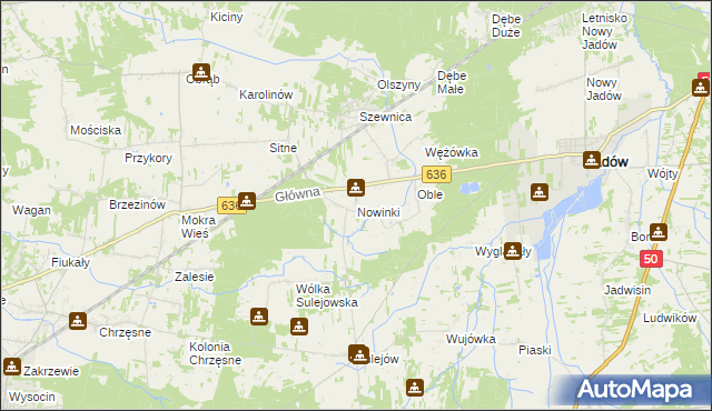 mapa Nowinki gmina Jadów, Nowinki gmina Jadów na mapie Targeo