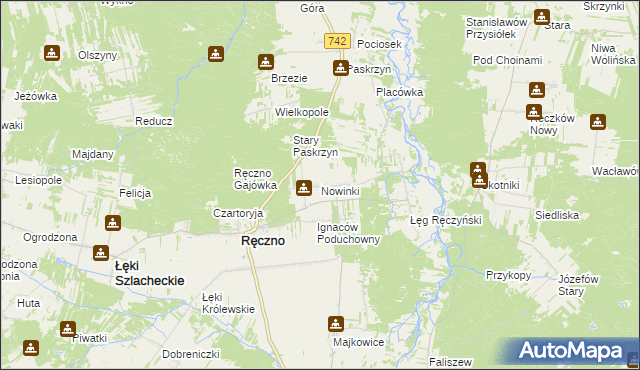 mapa Nowinki gmina Ręczno, Nowinki gmina Ręczno na mapie Targeo