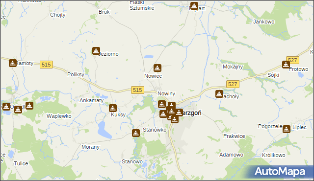 mapa Nowiny gmina Dzierzgoń, Nowiny gmina Dzierzgoń na mapie Targeo