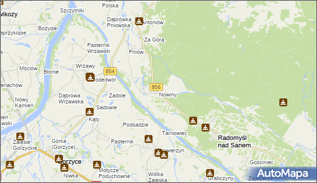 mapa Nowiny gmina Radomyśl nad Sanem, Nowiny gmina Radomyśl nad Sanem na mapie Targeo