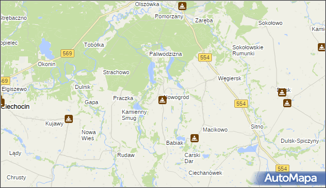 mapa Nowogród gmina Golub-Dobrzyń, Nowogród gmina Golub-Dobrzyń na mapie Targeo