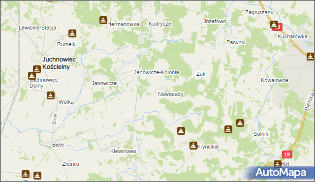 mapa Nowosady gmina Zabłudów, Nowosady gmina Zabłudów na mapie Targeo