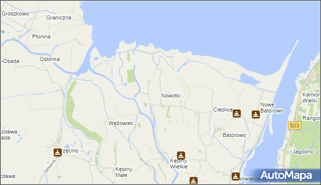 mapa Nowotki gmina Elbląg, Nowotki gmina Elbląg na mapie Targeo