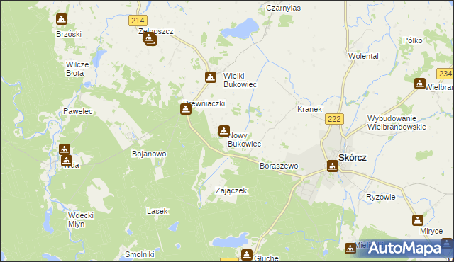 mapa Nowy Bukowiec gmina Skórcz, Nowy Bukowiec gmina Skórcz na mapie Targeo