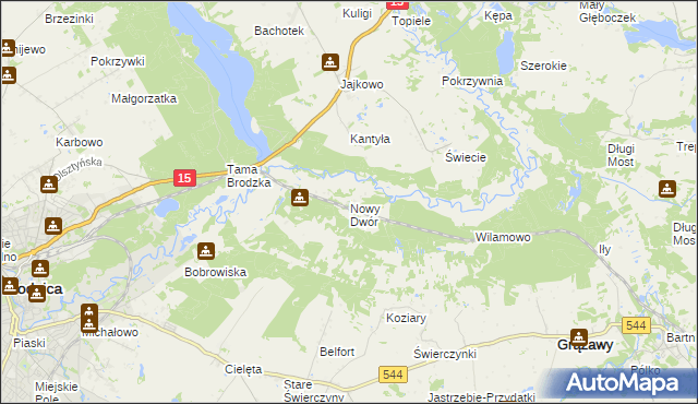 mapa Nowy Dwór gmina Brodnica, Nowy Dwór gmina Brodnica na mapie Targeo