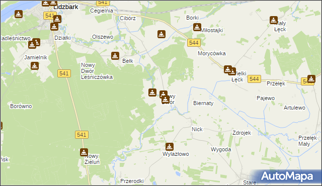 mapa Nowy Dwór gmina Lidzbark, Nowy Dwór gmina Lidzbark na mapie Targeo