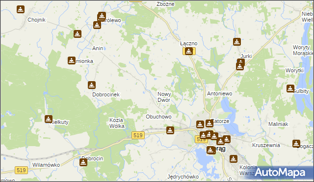 mapa Nowy Dwór gmina Morąg, Nowy Dwór gmina Morąg na mapie Targeo