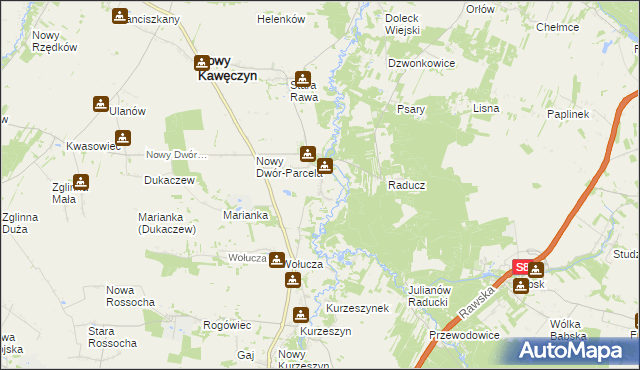 mapa Nowy Dwór gmina Nowy Kawęczyn, Nowy Dwór gmina Nowy Kawęczyn na mapie Targeo