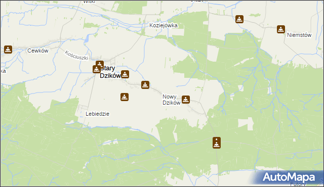 mapa Nowy Dzików, Nowy Dzików na mapie Targeo