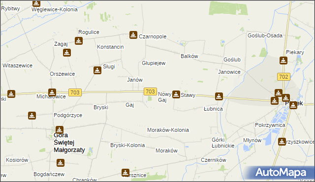 mapa Nowy Gaj gmina Góra Świętej Małgorzaty, Nowy Gaj gmina Góra Świętej Małgorzaty na mapie Targeo