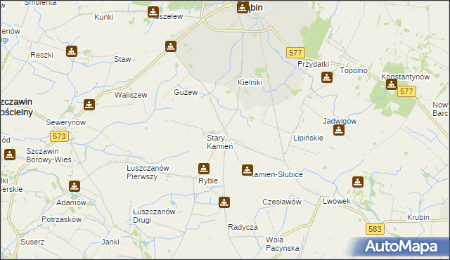 mapa Nowy Kamień gmina Gąbin, Nowy Kamień gmina Gąbin na mapie Targeo