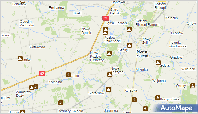 mapa Nowy Kozłów Drugi, Nowy Kozłów Drugi na mapie Targeo