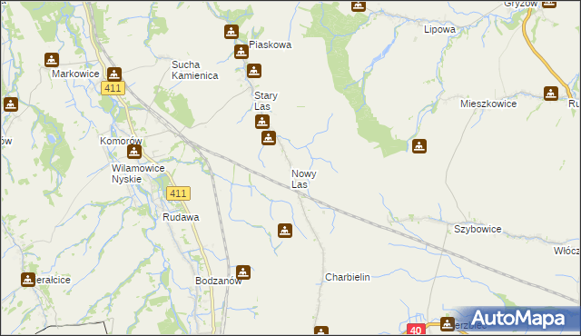 mapa Nowy Las gmina Głuchołazy, Nowy Las gmina Głuchołazy na mapie Targeo