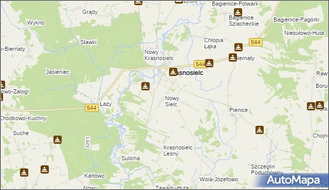 mapa Nowy Sielc gmina Krasnosielc, Nowy Sielc gmina Krasnosielc na mapie Targeo