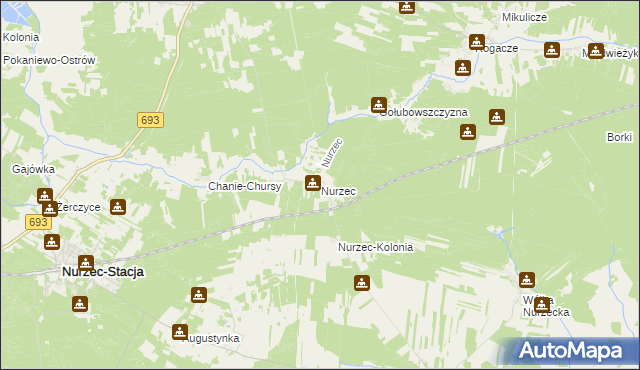 mapa Nurzec gmina Nurzec-Stacja, Nurzec gmina Nurzec-Stacja na mapie Targeo